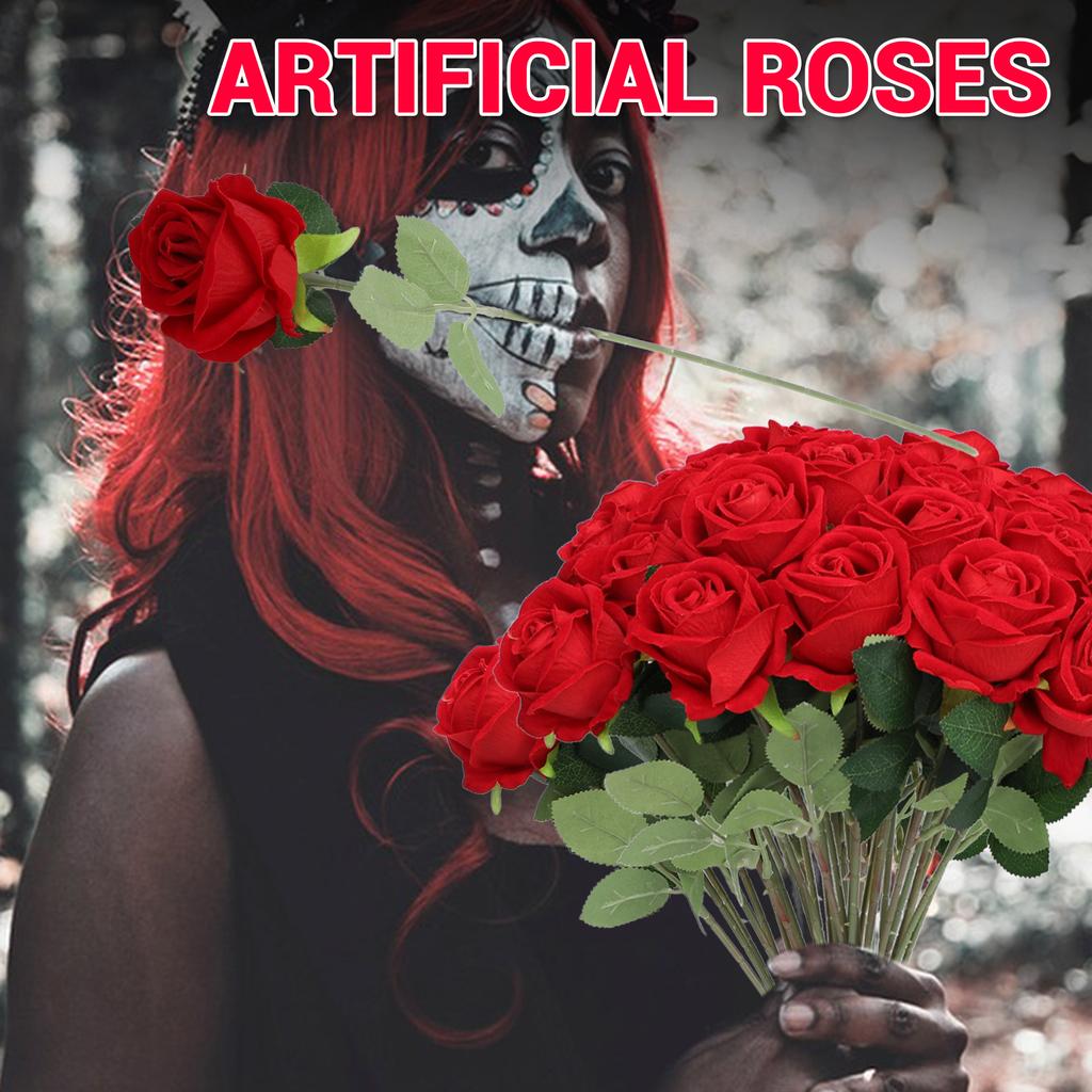 50pcs Artificial Roses Realistic Real Looking Long Stem Fake Roses for DIY Wedding Bouquets Centerpieces Arrangements Home Decorations Red