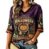 Women's Casual Halloween Print V-Neck T-Shirt