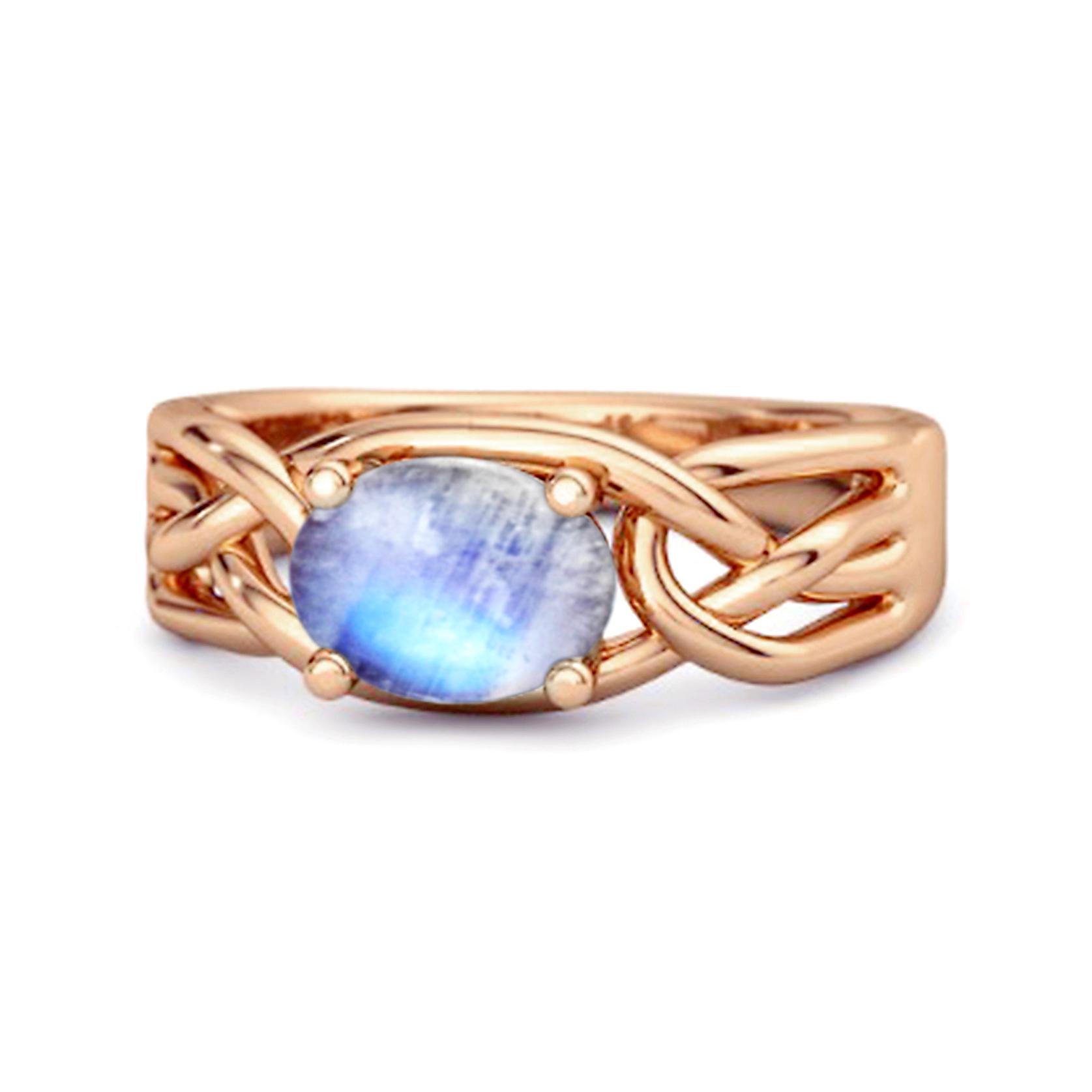 

Moonstone Celtic Woven Band Ring - 925 Sterling Silver Rose Gold Vermeil 9.5 рожевий колір золота
