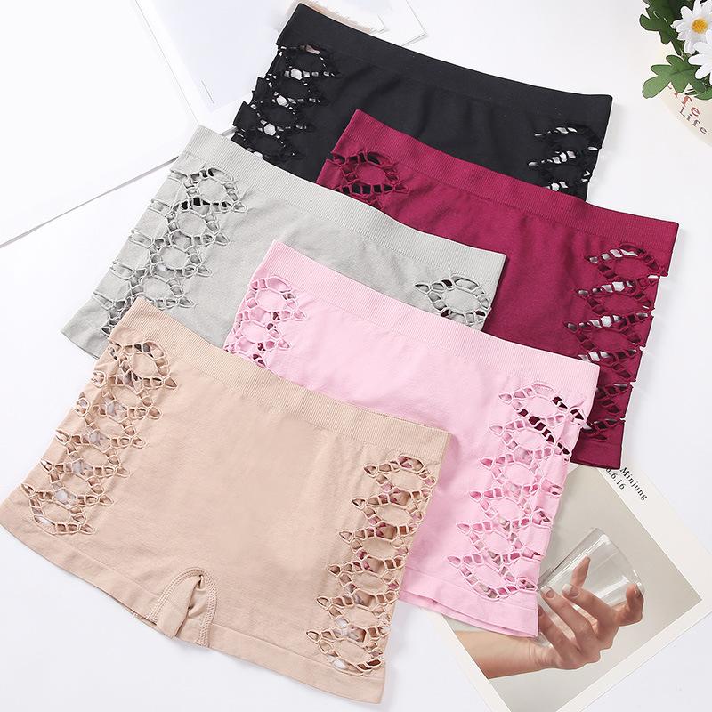3PCS Sexy Side Hollowed-out Boxer Briefs Women Solid Color Seamless Underwear Simple Safety Pants Mid-waist Comfortable Panties