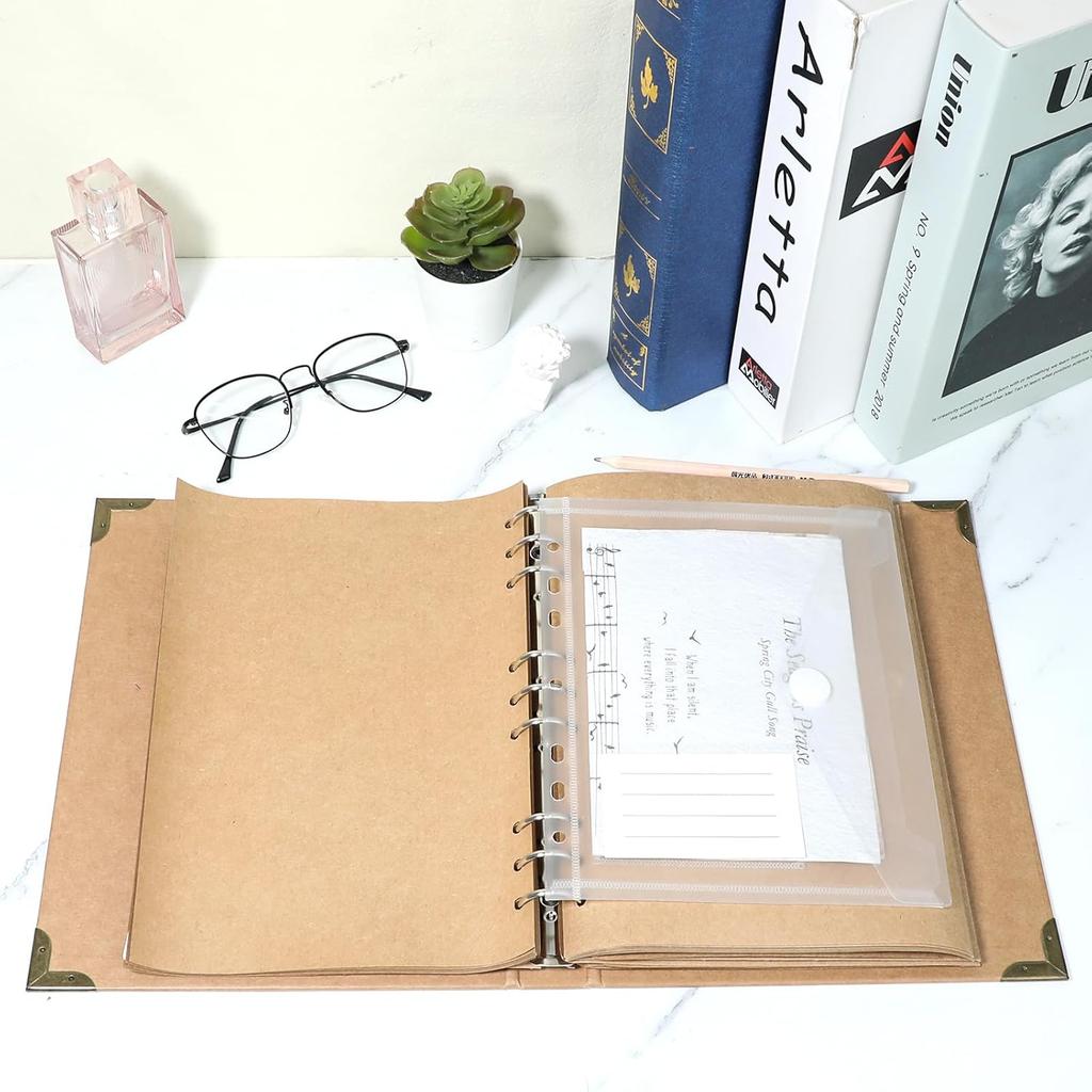10 Pcs A5 Binder Pockets 5.5 x 8.5 Inches Mini Binder Pocket 7-Hole Binder Pocket Folders Mini Binder Dividers Clear Binder Folders Envelopes