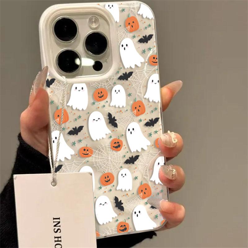 Halloween Ghosts Pumpkin Print Phone Case for iPhone 17 16 11 15 14 13 12 Pro Max 15 16 Plus 17 Air Folds Texture Bumper Cover