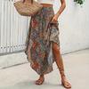 Boho Style Maxi Skirt Adjustable Drawstring High-Waisted Printing Skirt Flowy Large Hem A-Line Skirt Daily Wear