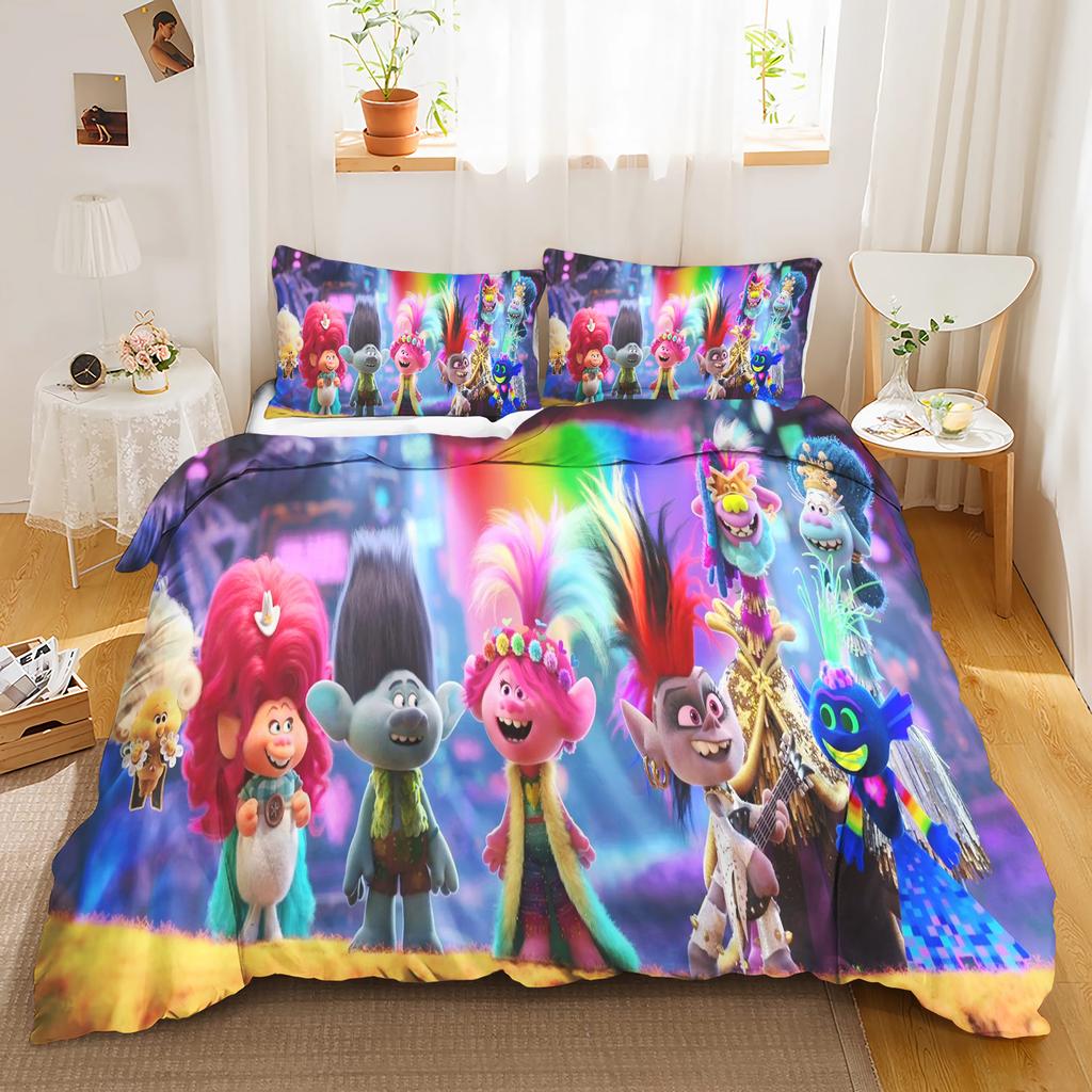 Trolls Anime Hogar Dormitorio Comforter Material de poliéster nórdico adecuado para niños y adultos Juego de 3 piezas