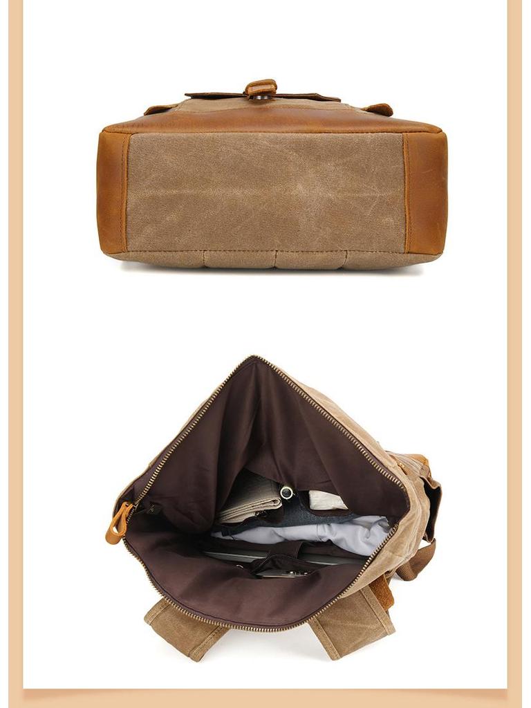 Retro Waxed Canvas Backpack with Leather Trim - Large Capacity, Pepper Salt Design, In Stock