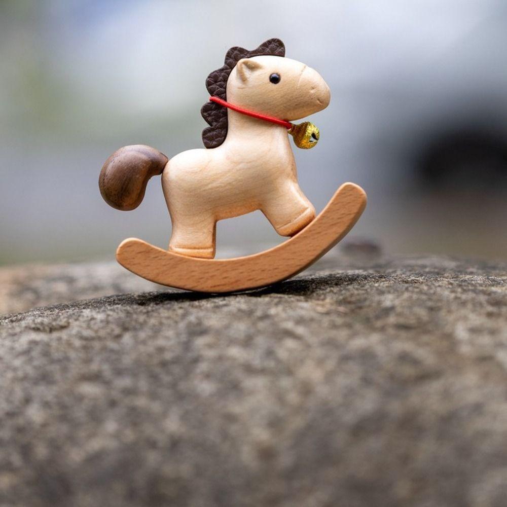 Wooden Material Wooden Rocking Horse Vintage Style Carved Design Balance Art Adornment Nordic Design Miniature Size
