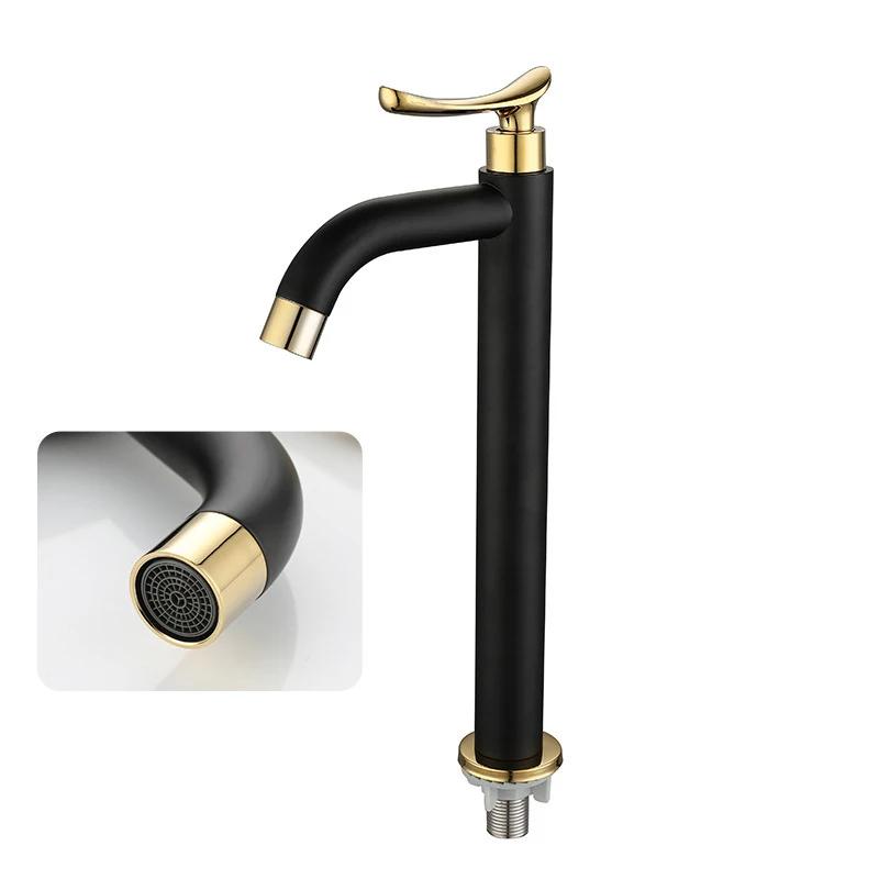 Bathroom Basin Faucet Single 304 Stainless Steel Cold Water Bathroom Sink Faucets Black and Gold  Single Handle Washbasin Tap