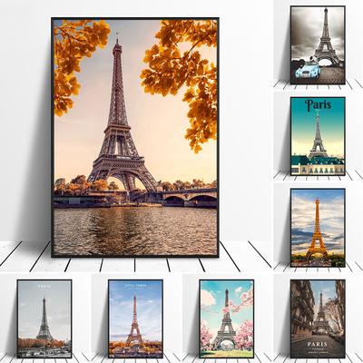 Turnul Eiffel din Paris Poster patru anotimpuri pictură în ulei peisaj francez faimos Mobilier de casă modern