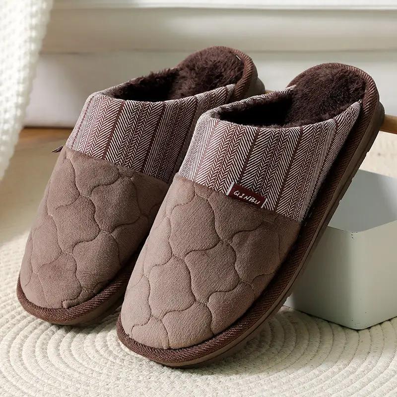 Plus Size 48 49 Waterproof Men Down Slippers Winter Indoor Fur Shoes Male Rubber Slides Floor Slippers Man Non-slip Warm Mules