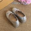 French ballet single shoes women's sweet bow red silk small leather shoes round head high heel Mary Jane single shoes women