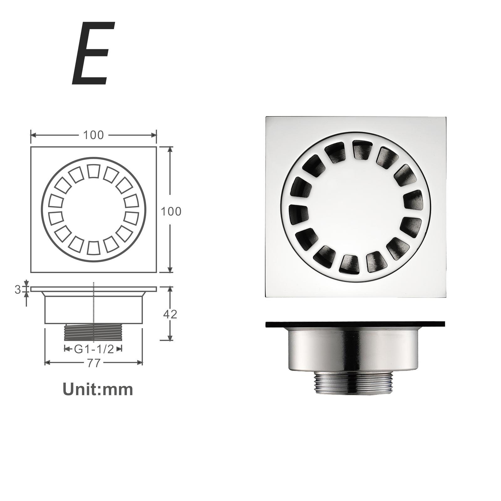 Bathroom Shower Drain100*100mm Brass Chrome Anti-odor Floor Drain Chrome (as the picture,Brass)