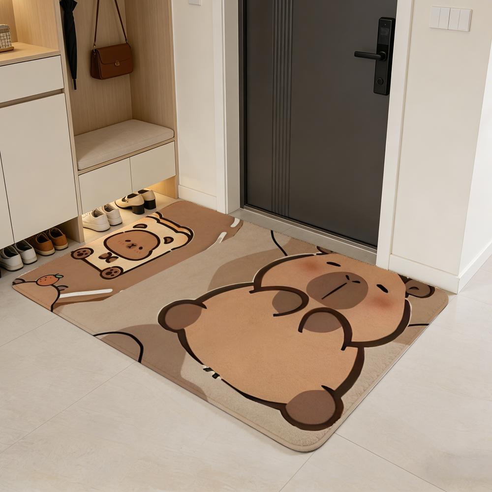 Anime C-capybara Floor Mat Flannel Door Mat Non-Slip Absorbent Washable Indoor Home Rug