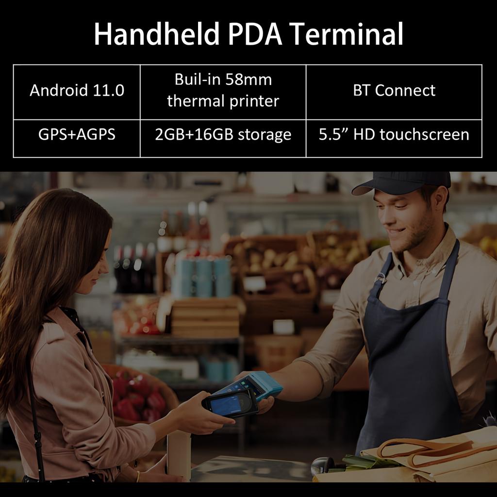 For Android 11.0 PDA Handheld POS Terminal 2D Barcode Scanner Data Collector 4G WiFi BT Mobile with 58mm Thermal