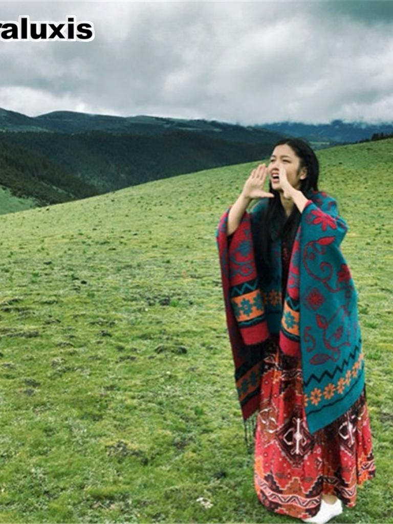 Card Salt Lake Tourism Oversized Fringe Shawl Women's Ethnic Style Thick Blanket