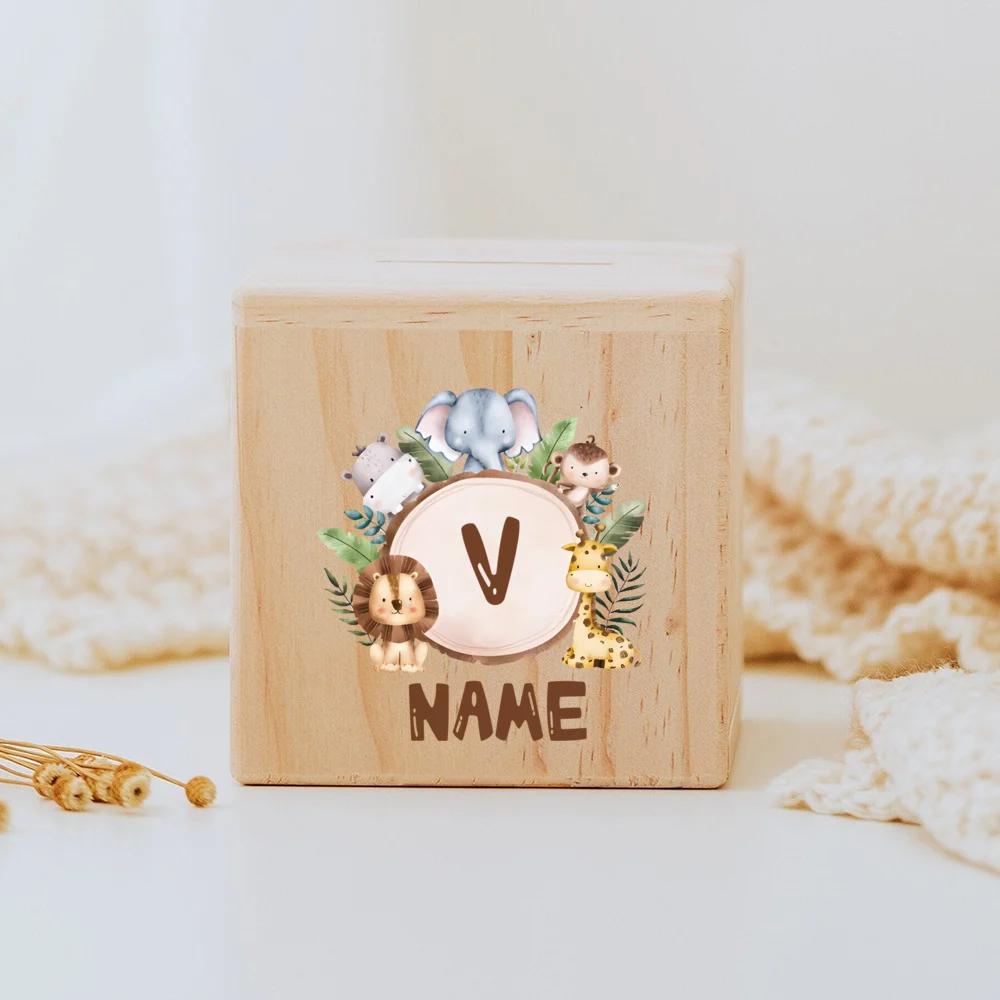 Personalized Money Box Baby Birth Gift Children Wooden Money Box with Name Customized Piggy Bank Baptism Gift