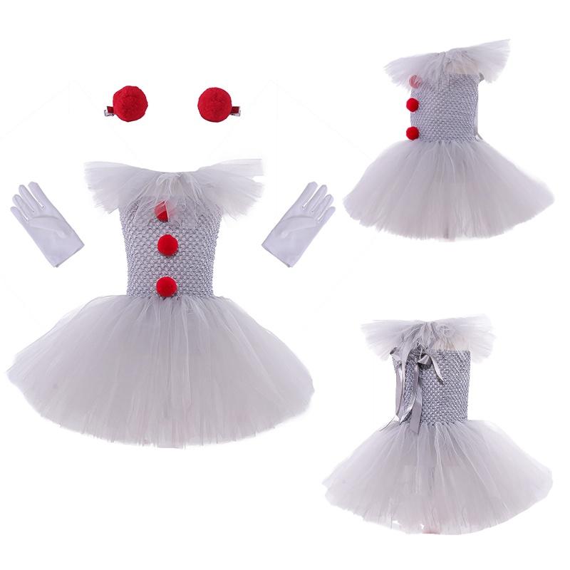 Girls Dress Clown Mesh Princess Set Children Halloween Party Show Costume Gift