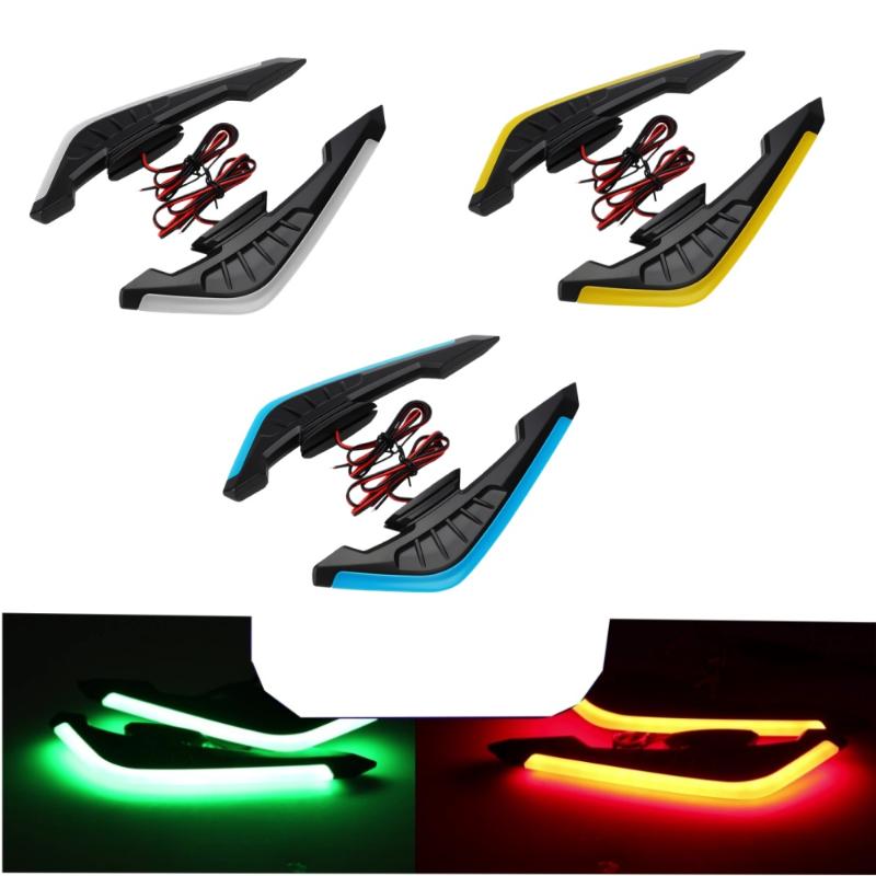 2Pcs Fixed Wind Wings With LED Light Adhesive Decoration Sticker Motorcycle Front Side Spoiler Winglets Aerodynamic Wing Set