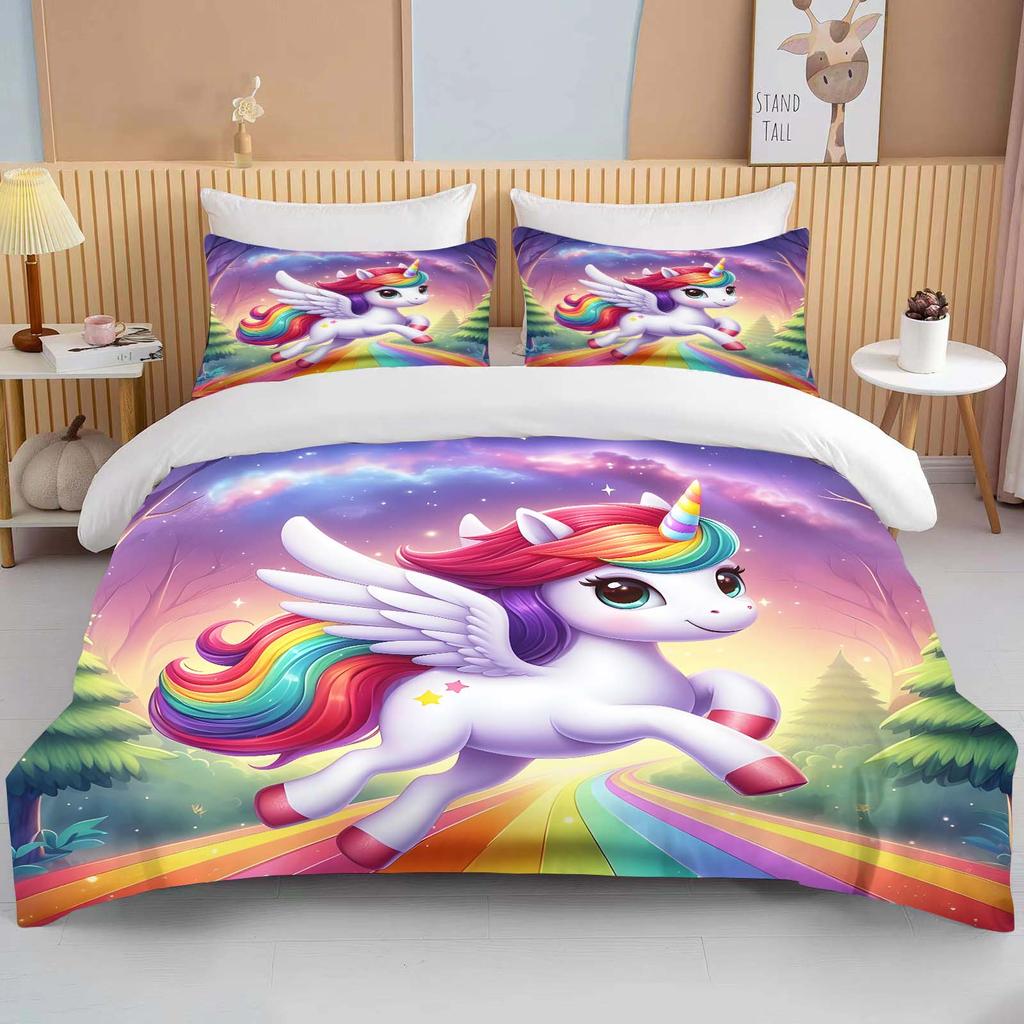 Cute Cartoon Unicorn Print Bedding Set Duvet Cover 1 Duvet Cover 2 Pillowcases Adult and Children Bedding Set Luxury Grils Gift