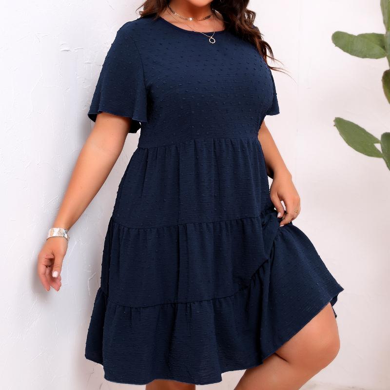 

GMXIA Spring/Summer Women s Plus Size O-Neck Small Fur Ball Pleated Dresses XXXXL тёмно-синий