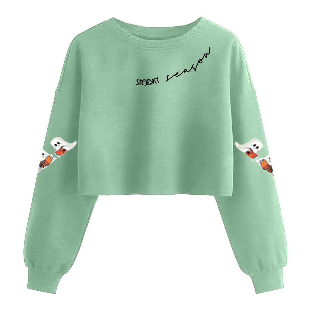 Women's Fashion Halloween Printed Navel-Exposed Long Sleeve Pullover Sweatshirt