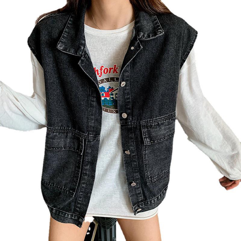Women's Mid-Length Spring/Fall Denim Vest - 2022 Korean Style, Fashionable and Loose Fit