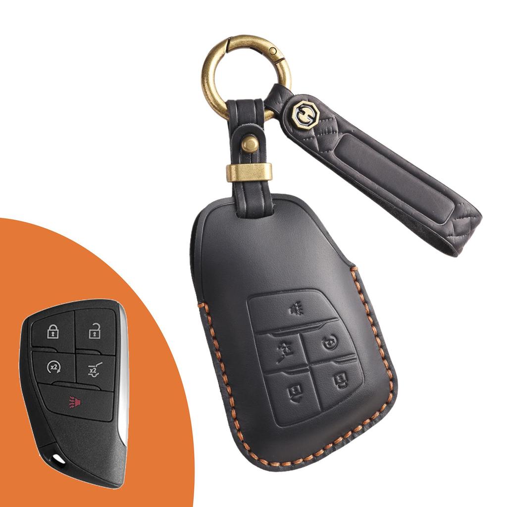 High-End Retro Leather Key Cover for Buick Envision with Buckle Protection