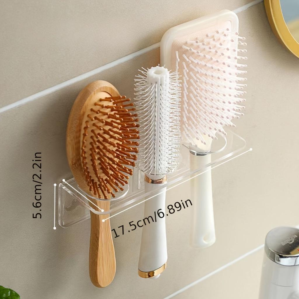1pc Clear Acrylic Wall-Mounted Bathroom Organizer - No-Drill Storage Rack for Hair Brushes, Combs, Toiletries - Space-Saving