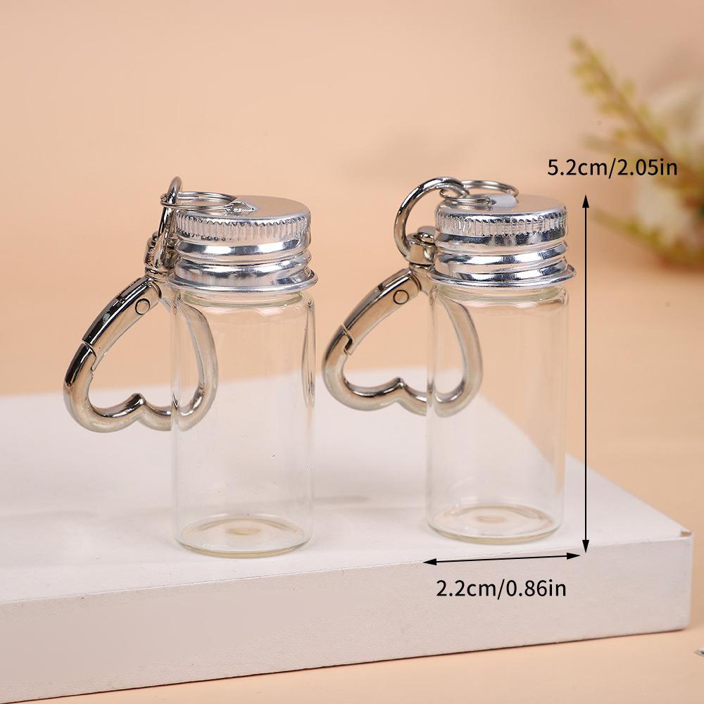 10ml  Storage Bottle with Love Keychain Mini Transparent Glass Bottles Aluminium Cap Empty Sample Jars Liquid Containers