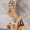 Fashion Fashion Printed Strange Heeled Sandals Women 2025 Summer Square Toe 10cm High Heel Slippers Woman Cross Strap Party Dress Shoes