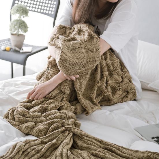 Mermaid Tail Blanket Knitted Scale Texture Elastic Thick Keep Warm Sleeping Bag
