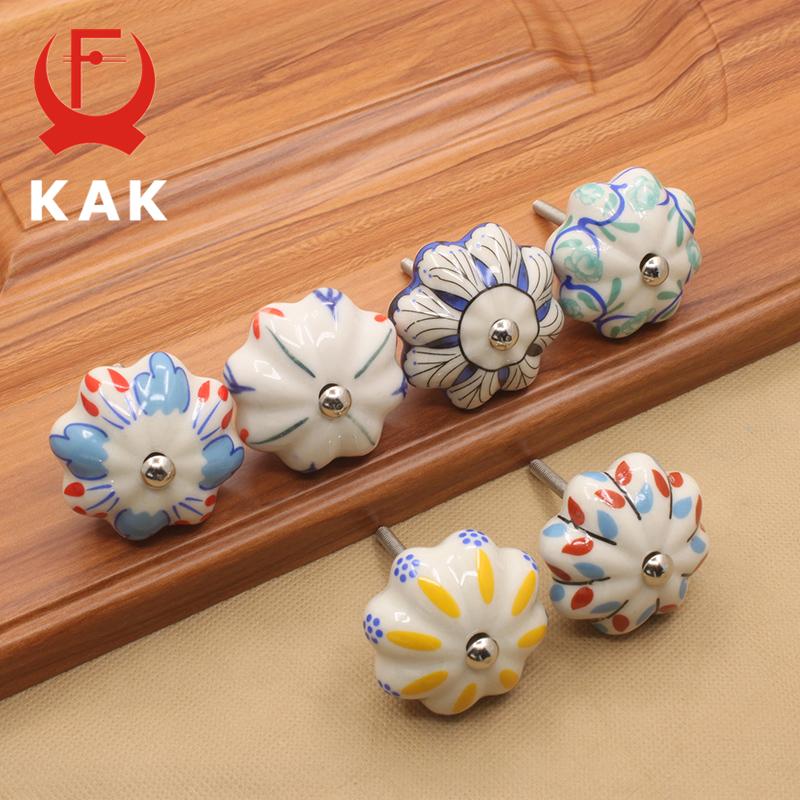 KAK 40mm Hand-painted Ceramic Drawer Knobs Porcelain Rural Cabinet Knob Cupboard Handles Mediterranean Furniture Handle Hardware