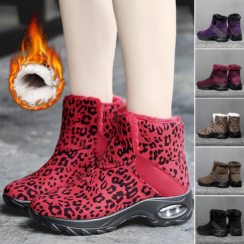 Women's Warm Leopard Ankle Boots with Non-Slip Sole