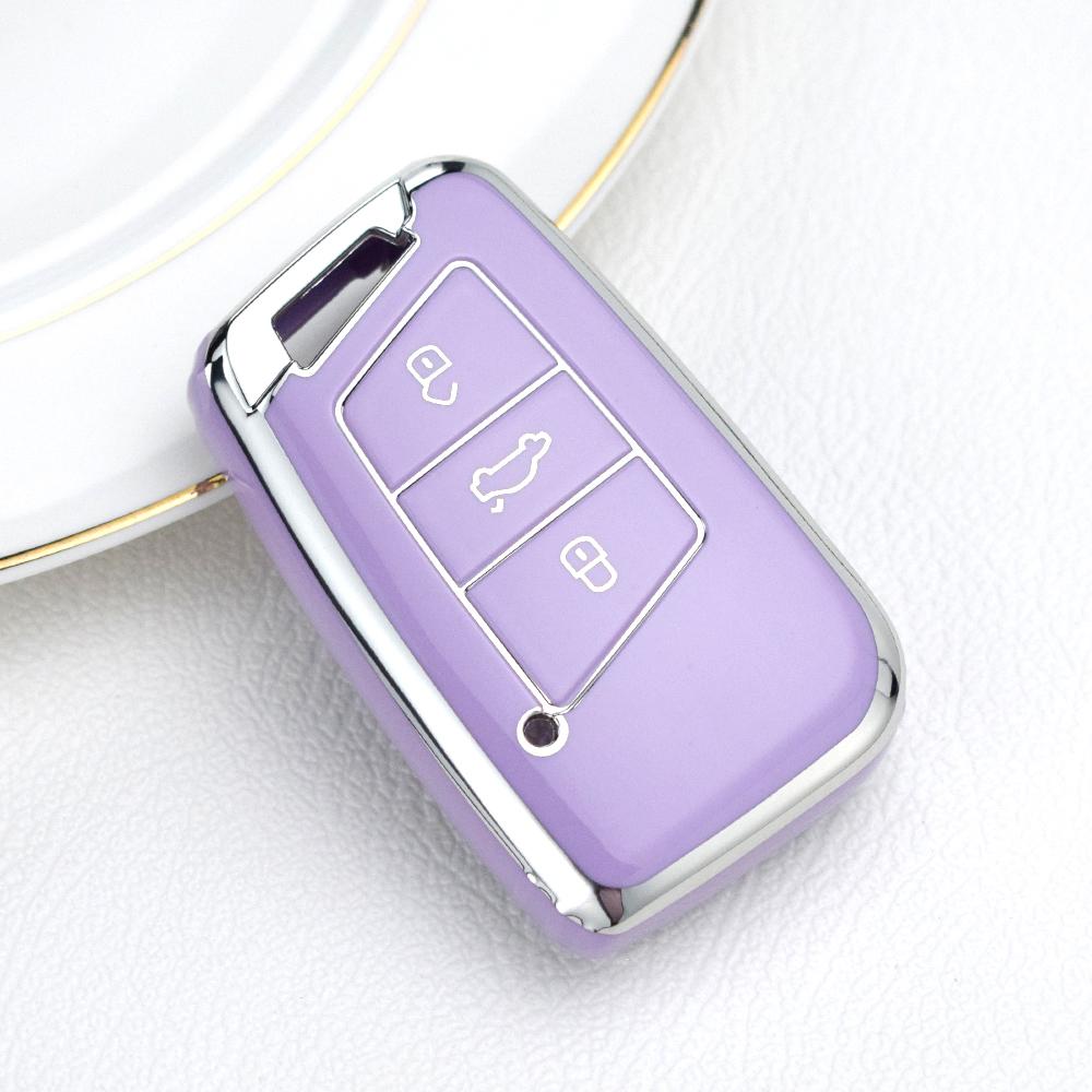 

3 кнопки Автомобильный корпус Пульт дистанционного управления Чехол для ключа автомобиля Держатель для VW Volkswagen Skoda Superb Kodiaq A7 Magotan Passat B8 Аксессуары фиолетовый
