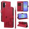 For Samsung Galaxy A37 5G Case Cat Pattern Imprint Leather Phone Cover with Wrist Strap