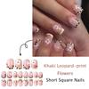 Press On Nails Short Square Fake Nails with Flower Designs False Nails Cute Glossy Glue On Artificial Nails for Womens