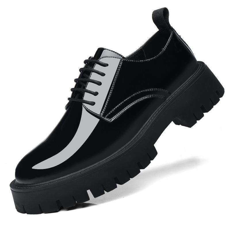 Patent Leather Big Scalp Shoes Men's Autumn British Style Cowhide Glossy Thick-soled Heightening with Suit Wedding Groom Leather Shoes