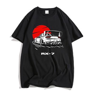 Initial D Drift Racing Rx-7 2d Print Summer Men's O-Neck T-shirt Casual 100% Cotton Short Sleeve Oversized Pullover Men Clothing