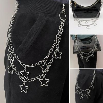 Punk Pants Chain Metal Jeans Chain Geometric Hip-Hop Multi-layered Stars Waist Belt Chain for Women and Men