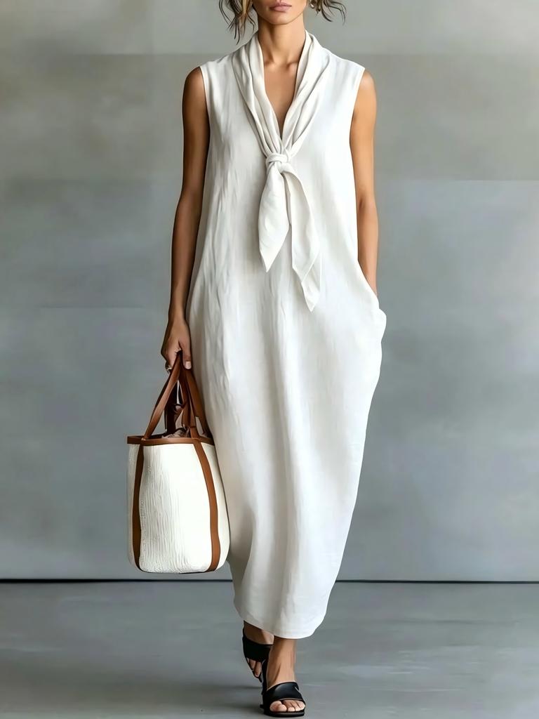 Brand 2026 Summer Chinese Style Temperament Women's Clothing Linen Straight Skirt Round Neck A-shaped Skirt Slim-fitting Dress