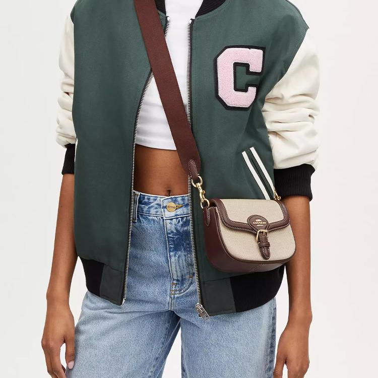 Coach Amelia 17 Logo Snap Closure Canvas And Smooth Leather Saddle Bag Women Saddle Bag Gold Multicolor CR257-IMNAM