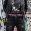 Women's Men's Oversized Belt Leopard Print Rhinestones Embellished Rivets Accent Western Girdle for Hip Hop Event