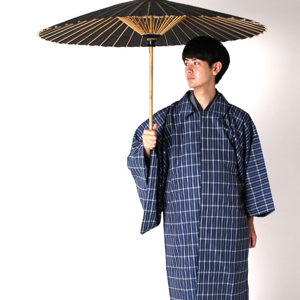 Shoten for Protect your kimono with Rainproof kimono square sleeve with storage bag navy [Kato Men's Kimono] water-repellent treatment! coat, coat,