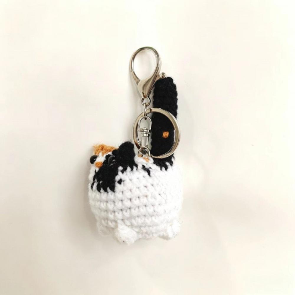 Handmade Hand Cat Keychain Handwoven Yarn Kitty Bag Charm Crochet Kitten Keyring Backpack Decor