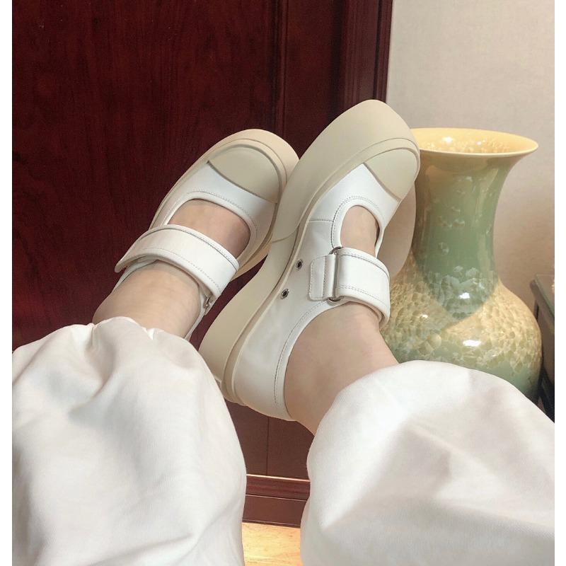 Sheepskin version~ Leather Velcro platform muffin shoes ugly cute little white shoes female Mary Jane casual big head shoes board shoes