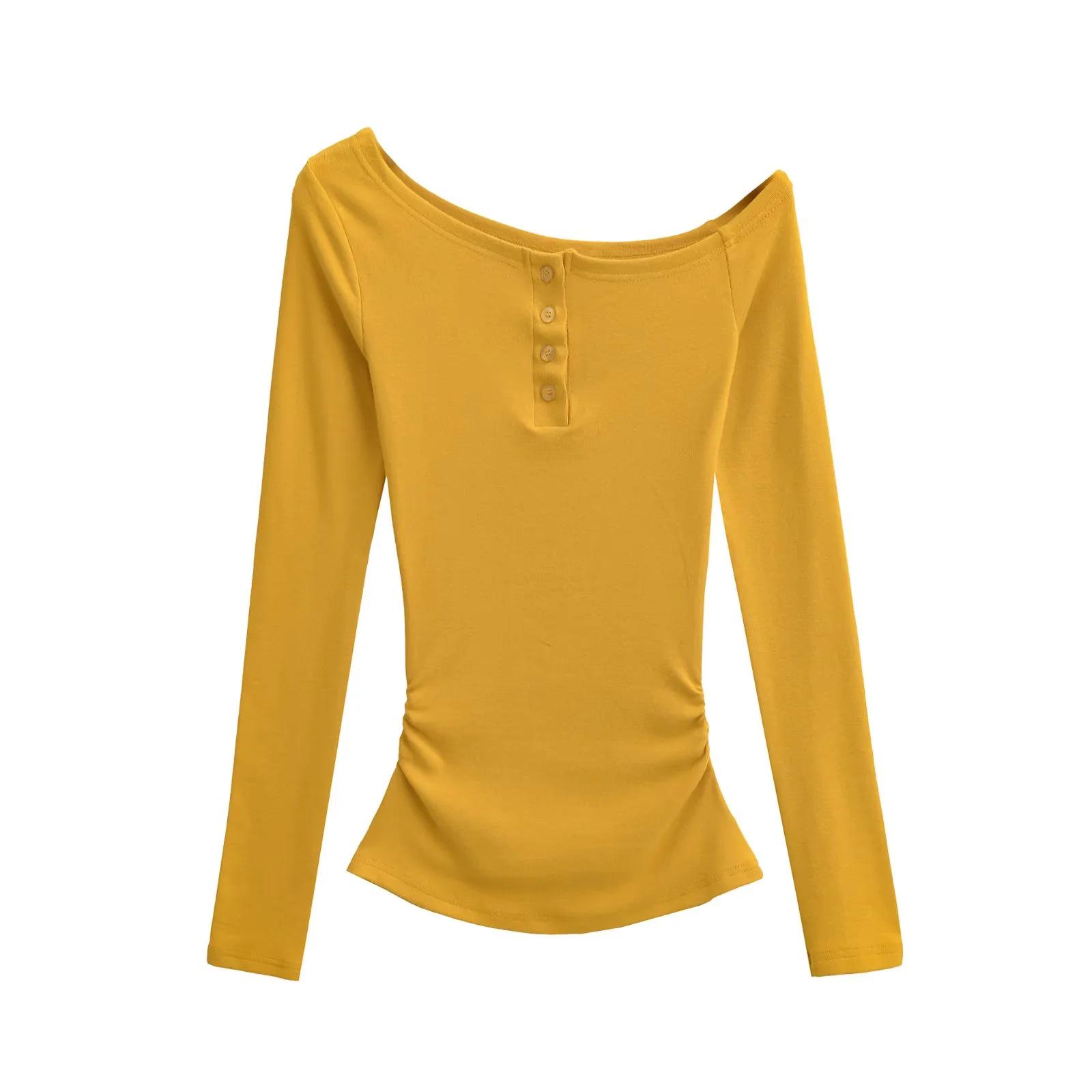 

American Spicy Girl Off-Shoulder Slim Fit Long Sleeve Button-Up Top - Women s Autumn/Winter Waist-Cinching Design Medium