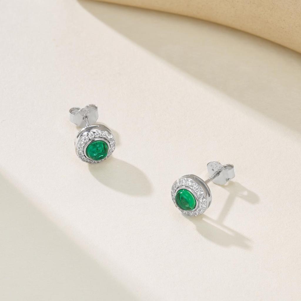Zhou Hengfu S925 Sterling Silver Cultured Emerald Earrings - Versatile High-End Women's Fashion Accessory