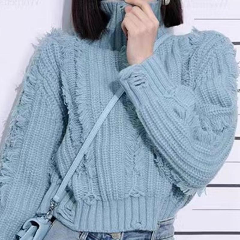 

GMXIA Дизайнерский джемпер с кисточками и рваными отверстиями, женский свитер, осенне-зимний новый корейский теплый вязаный свитер, топы One Size синий