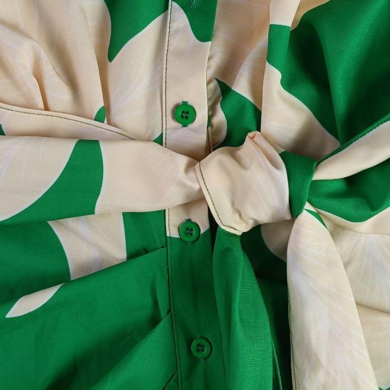 Sommer Europa und Die Vereinigten Staaten Damen Bedruckte Revers Kurzarm Hochtailliert Lange Hemdkleider