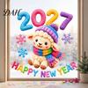 Snowflake Window Adhesives Chinese New Year Stickers, 2027 Goat Static Clings, Reusable Holiday Decor Crochet Knit Lamb Decals, for Home Shop