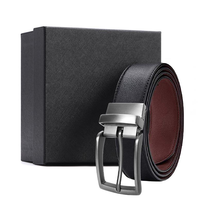 Double-Sided Leather Alloy Pin Buckle Belt Men'S Belt Gift Box Cowhide Men'S Business Simple Casual Jeans